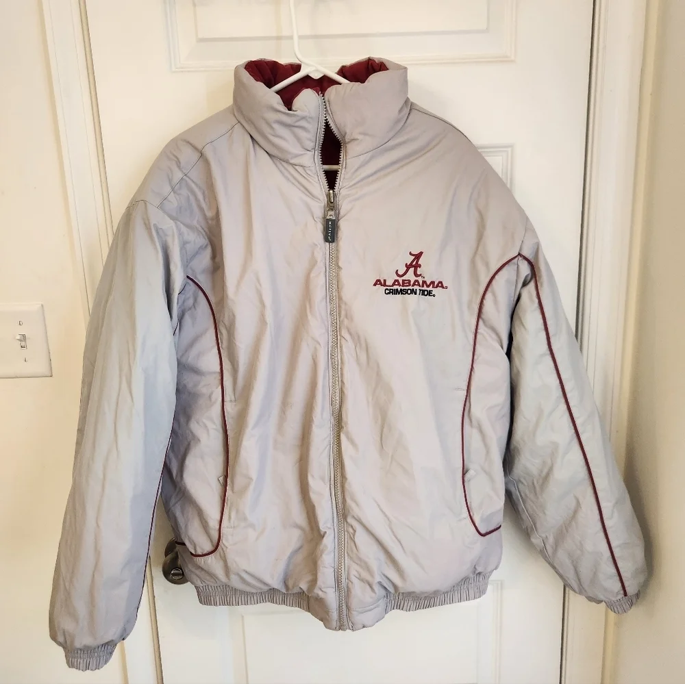 Vtg Mens Red Gray Reversible Puffer Jacket Alabama Crimson Tide Size L K/PP